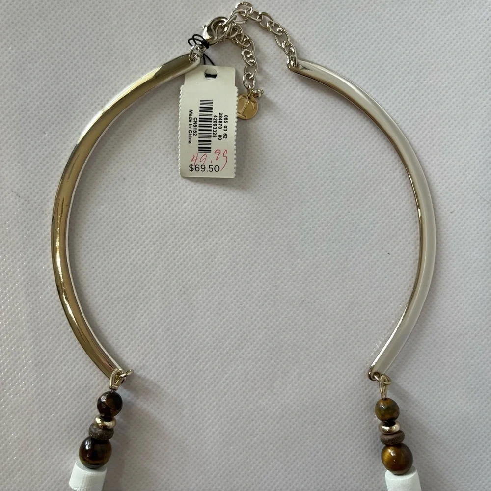Talbots Multi-Strand Gold and White Long Beaded Necklace NWT